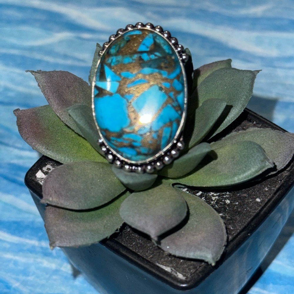 Silver Copper Turquoise Ring - image 1